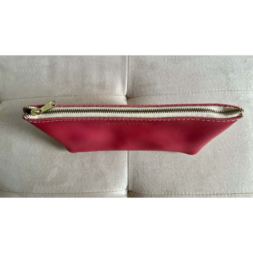 Portland Leather Goods Pink Makeup Bag Zipper Pouch/Case 10" x 4.5" EUC - Picture 5 of 7